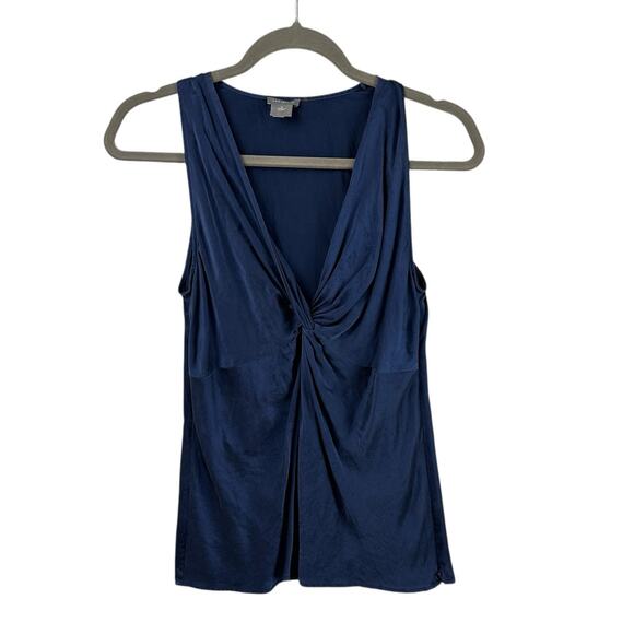 Ann Taylor Silk Sleeveless Blouse Size 4 Blue Front Twist Side Zip 90's Luxury - Picture 1 of 7